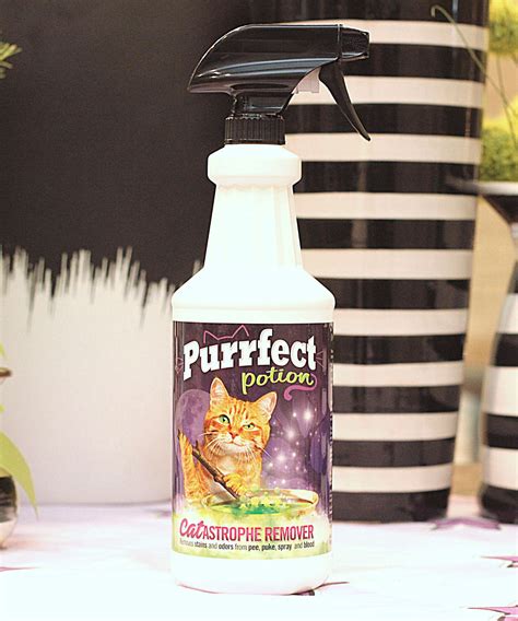 Purrfect potion - Use approximately 5 sprays per 1 square foot. To avoid any liquid damage to flooring, only allow Purrfect Potion to sit and work for 30-45 minutes max (you don't want to cause water damage). Wipe up any residue and let …